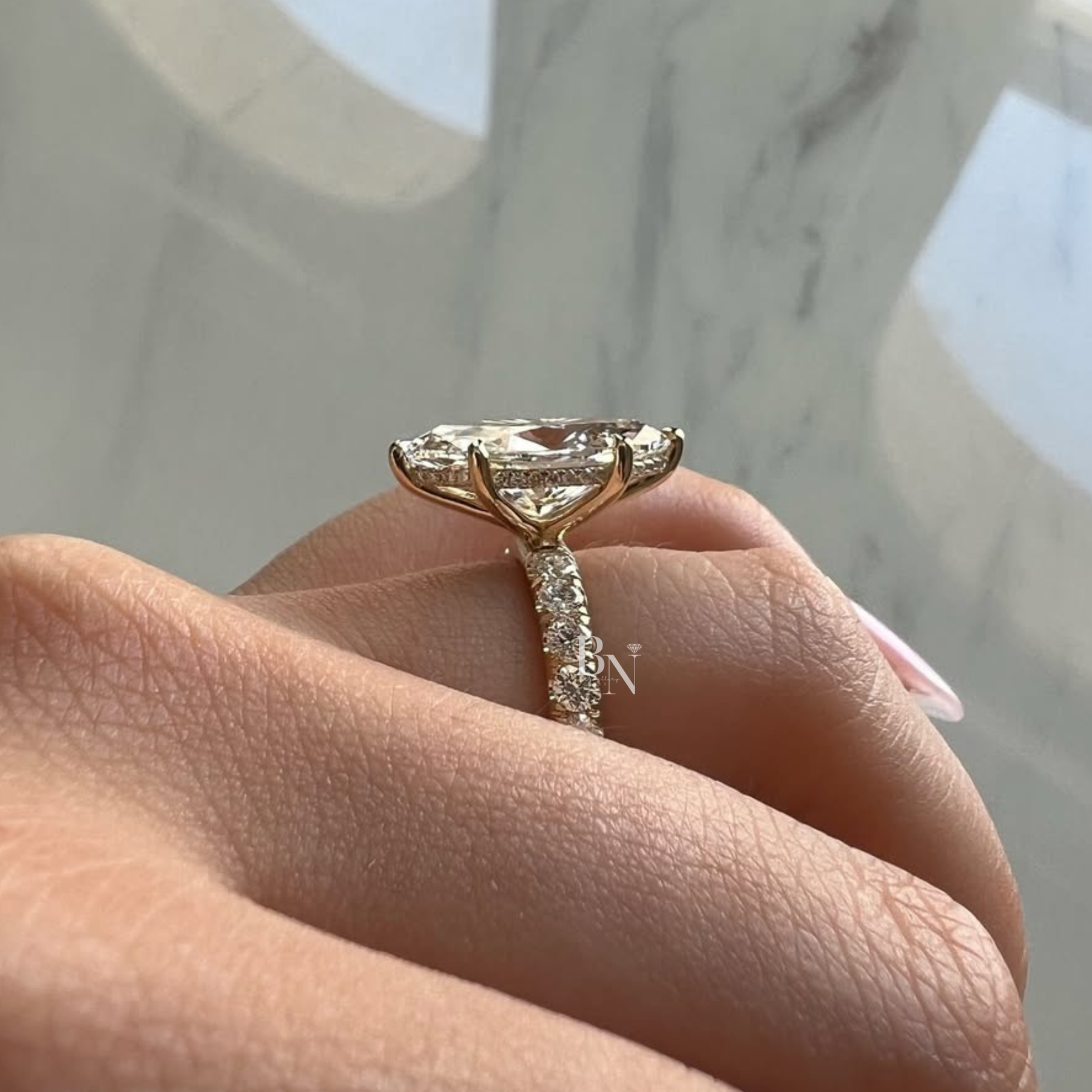 5ct Marquise Moissanite Engagement Ring | Hidden Halo Pavé Brilliant Fire 14K White Gold