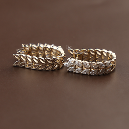 Marquise Lab Grown Diamond Vine Leaf Hoop Earrings | Huggie Hoops 14K Yellow Gold