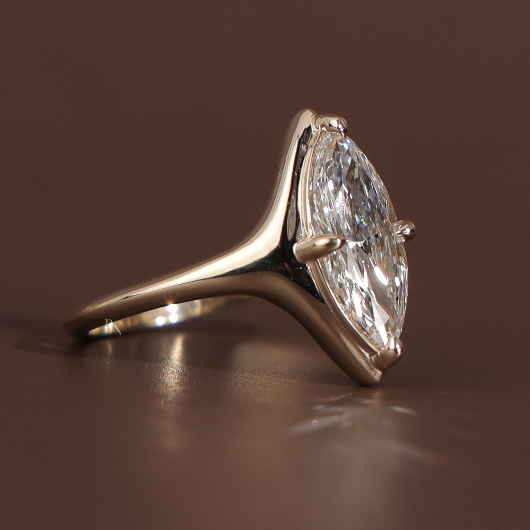 2.5ct Marquise Lab Grown Diamond Engagement Ring | Bezel Set Solitaire 14K Yellow Gold