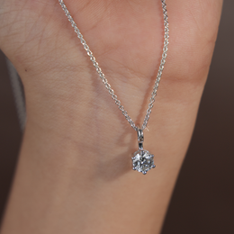 Round Brilliant Lab Grown Diamond Necklace | Minimalist Solitaire Pendant 14K White Gold