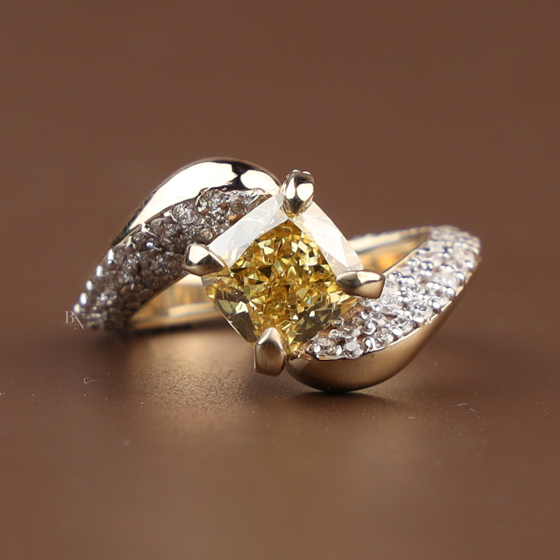 2ct Fancy Yellow Cushion Lab Grown Diamond Engagement Ring | Solitaire 14K Gold