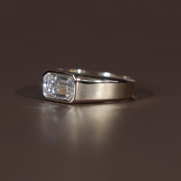 1ct Emerald Cut Lab Grown Diamond Engagement Ring | East West Bezel Set Signet 14K Yellow Gold