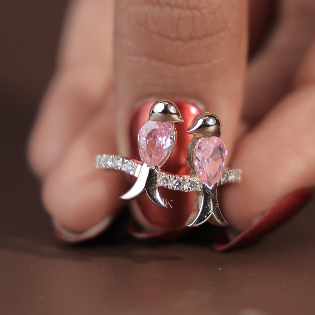 Pink Diamond Bird Ring | Pear Cut Pink Lab Diamond Toi et Moi Bird Jewelry | 14K Gold Nature Inspired Ring | Romantic Anniversary Gift