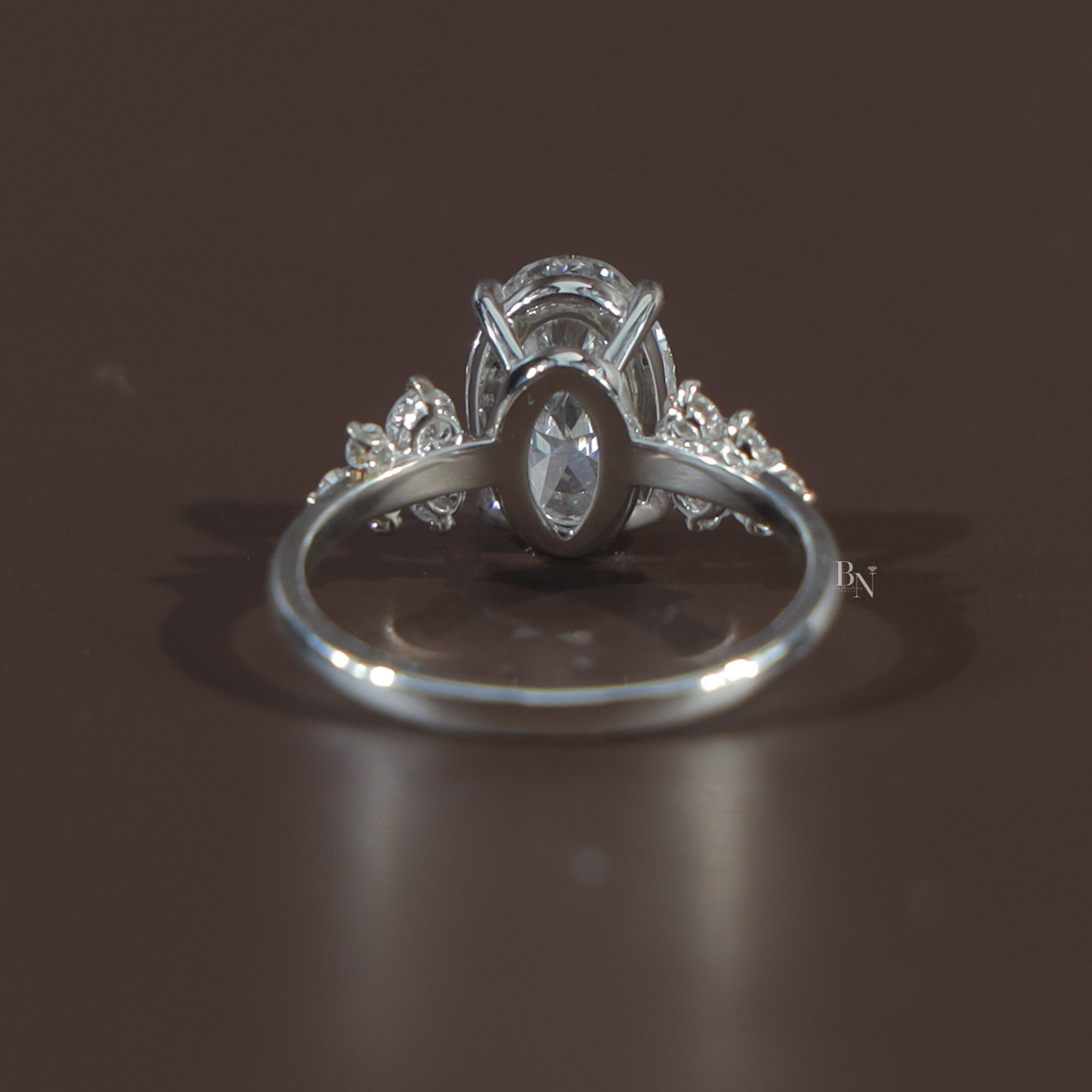 2 Carat Oval Lab Grown Diamond Engagement Ring | 14K White Gold Cluster Setting | IGI Certified | Unique Bridal Anniversary Ring |