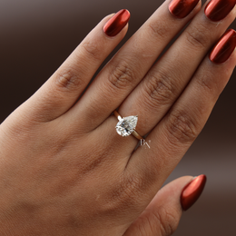 2ct Pear Cut Lab Grown Diamond Engagement Ring | Lotus Solitaire 14K Yellow Gold