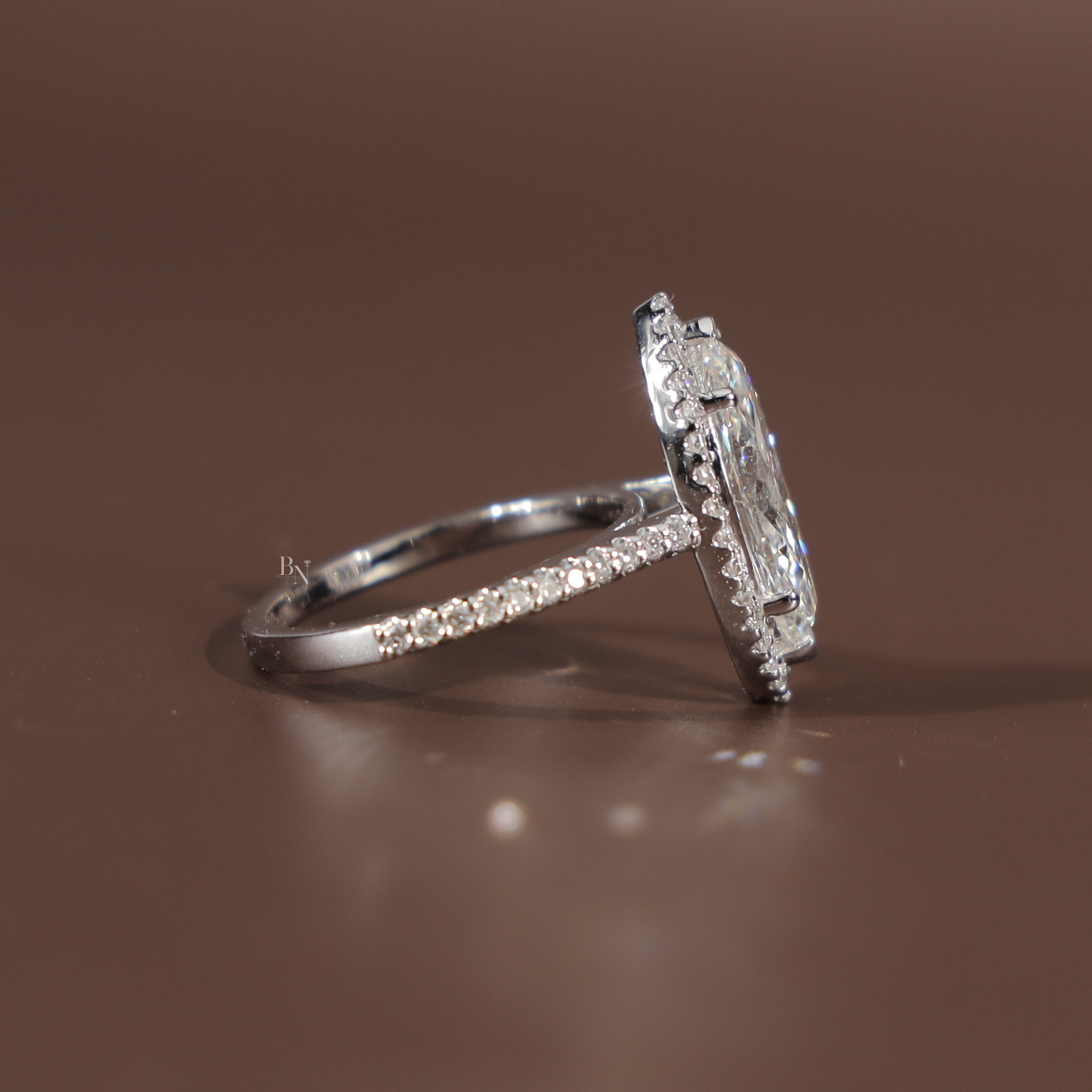 3ct Marquise Lab Grown Diamond Engagement Ring | Halo Pavé Band 14K White Gold