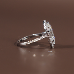 3ct Marquise Lab Grown Diamond Engagement Ring | Halo Pavé Band 14K White Gold