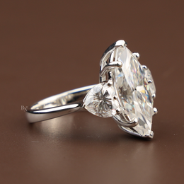5.50ct Marquise Lab Grown Diamond Engagement Ring | Heart Side Stones Three Stone 14K White Gold