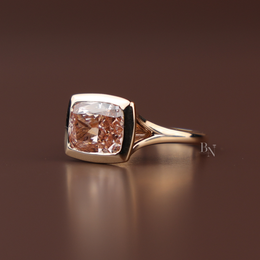 3ct Fancy Pink Cushion Lab Grown Diamond Ring | East West Bezel Set Minimalist Solitaire 14K Rose Gold