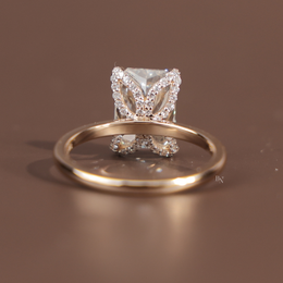 3.5ct Radiant Cut Lab Grown Diamond Engagement Ring | Hidden Halo Pavé Bridge 14K Yellow Gold