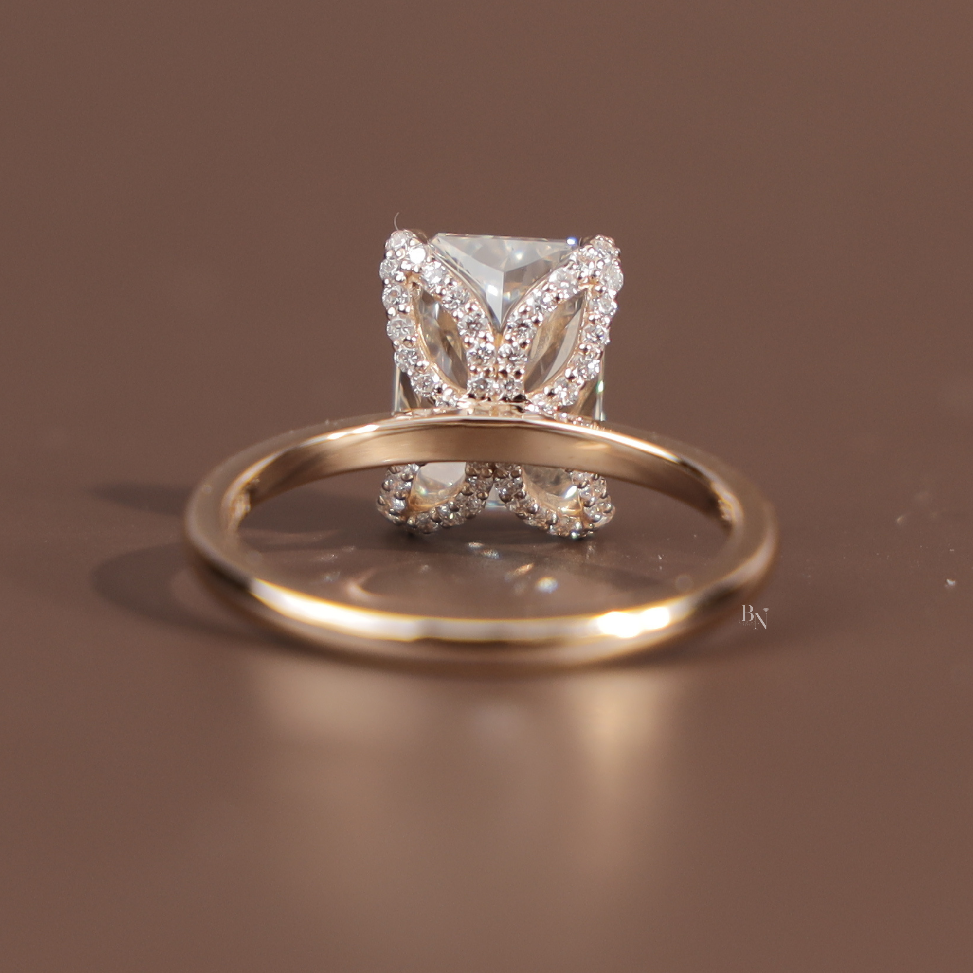 3.5ct Radiant Cut Lab Grown Diamond Engagement Ring | Hidden Halo Pave Bridge | 14K Yellow Gold Bridal Ring | Type IIa IGI Certified Diamond