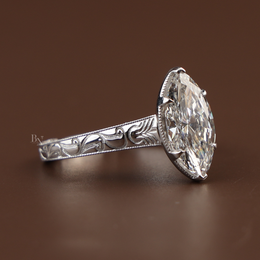 3ct Marquise Lab Grown Diamond Engagement Ring | Vintage Art Deco Engraved Milgrain Band 14K Gold