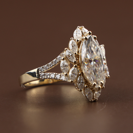 3ct Marquise Lab Grown Diamond Engagement Ring | Marquise Cluster Halo Split Shank 14K Gold