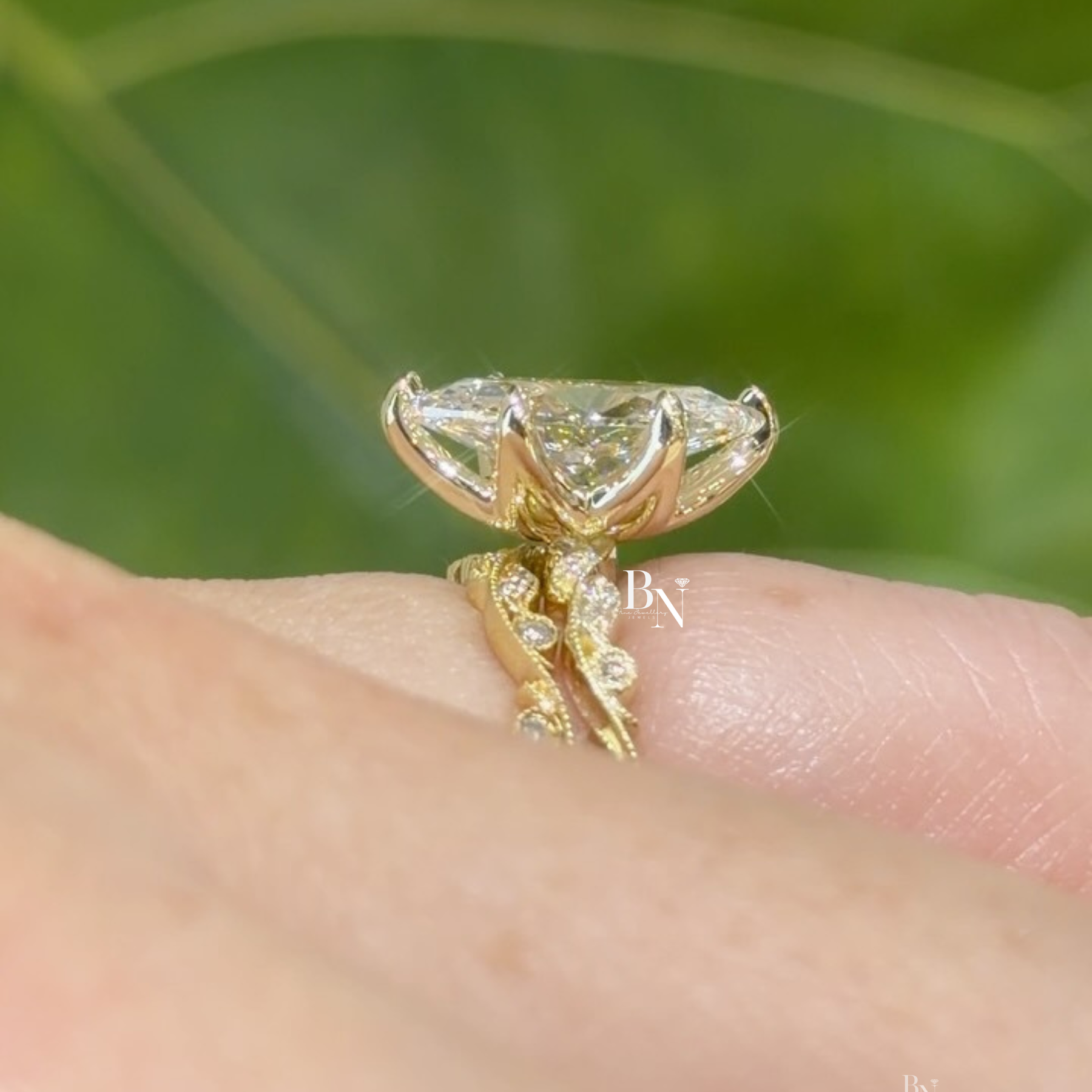 3ct Marquise Lab Grown Diamond Engagement Ring | Vintage Vine Wedding Band Solitaire 14K Yellow Gold