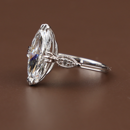 3ct Moval Cut Lab Grown Diamond Engagement Ring | Vintage Milgrain Navette Art Deco 14K White Gold