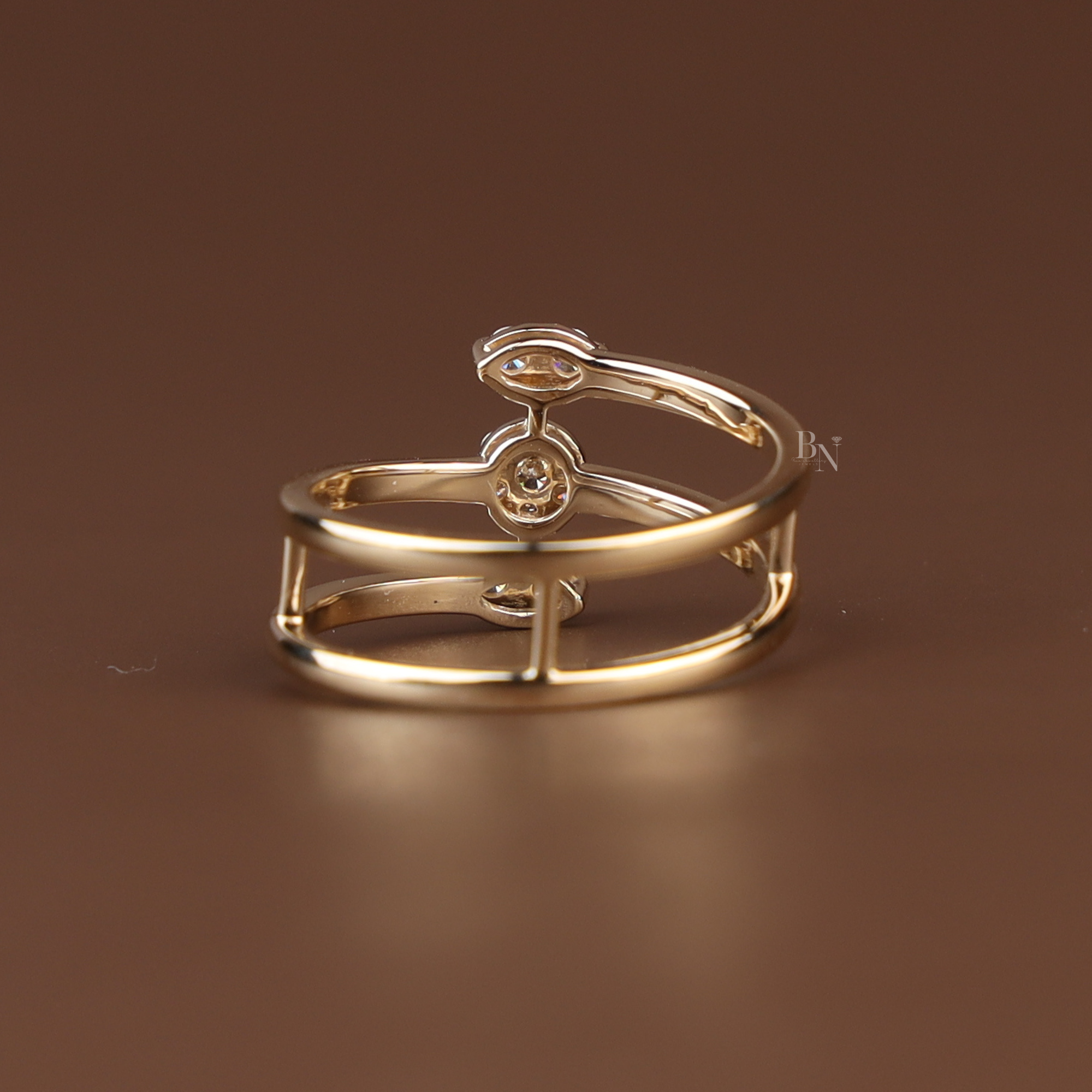 Triple Band Bypass Lab Diamond Ring | Multi Row Cage Band | Marquise and Round Cluster | Minimalist Bridal | Anniversary Gift
