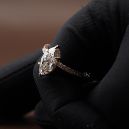 3ct Marquise Lab Grown Diamond Engagement Ring | Hidden Halo Pavé Bridal Ring 14K Yellow Gold