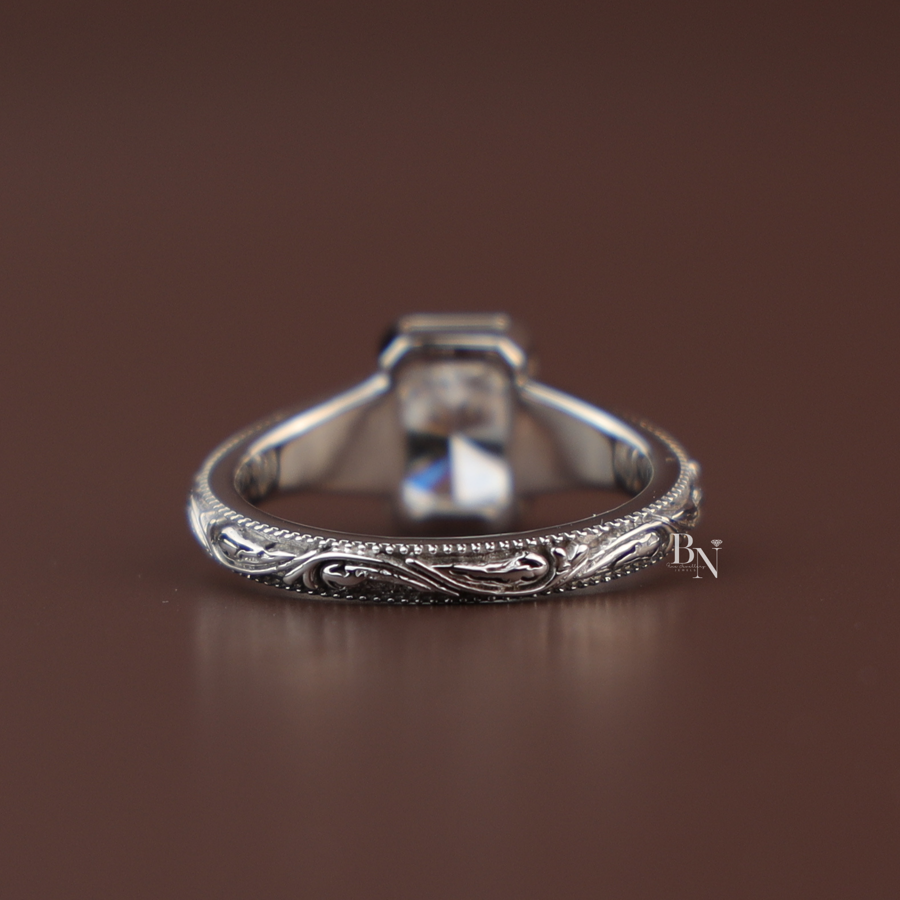 1.5ct Radiant Lab Grown Diamond Engagement Ring | Vintage Engraved Bezel Art Deco 14K Gold