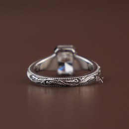 1.5ct Radiant Lab Grown Diamond Engagement Ring | Vintage Engraved Bezel Art Deco 14K Gold
