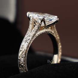 3ct Dutch Marquise Lab Grown Diamond Engagement Ring | Vintage Engraved Band 14K Yellow Gold