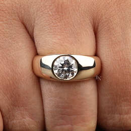 1.5ct Round Lab Grown Diamond Engagement Ring | Bezel Set Solitaire 14K Yellow Gold