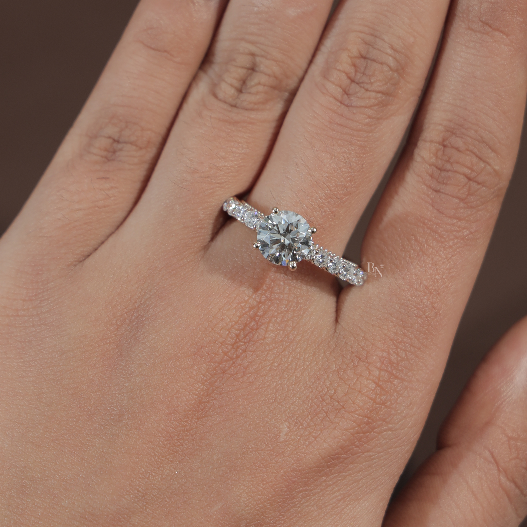 2ct Round Brilliant Lab Grown Diamond Engagement Ring | Filigree Gallery Pavé Milgrain Vintage 14K Rose Gold
