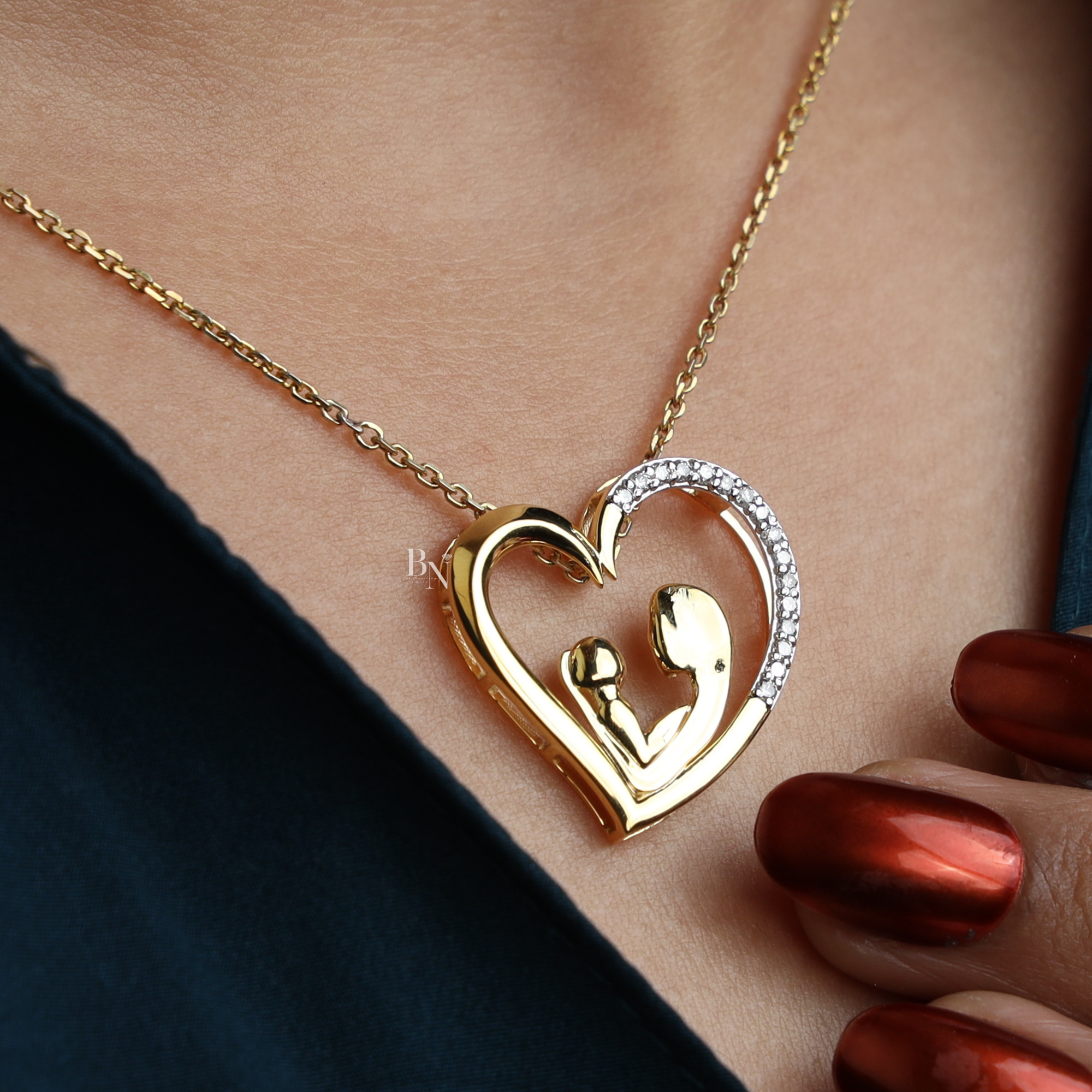 Mother and Baby Heart Pendant | Motherhood Necklace | New Mom Gift | Fine Jewelry for Her | Family Love Pendant(Only Pendant)
