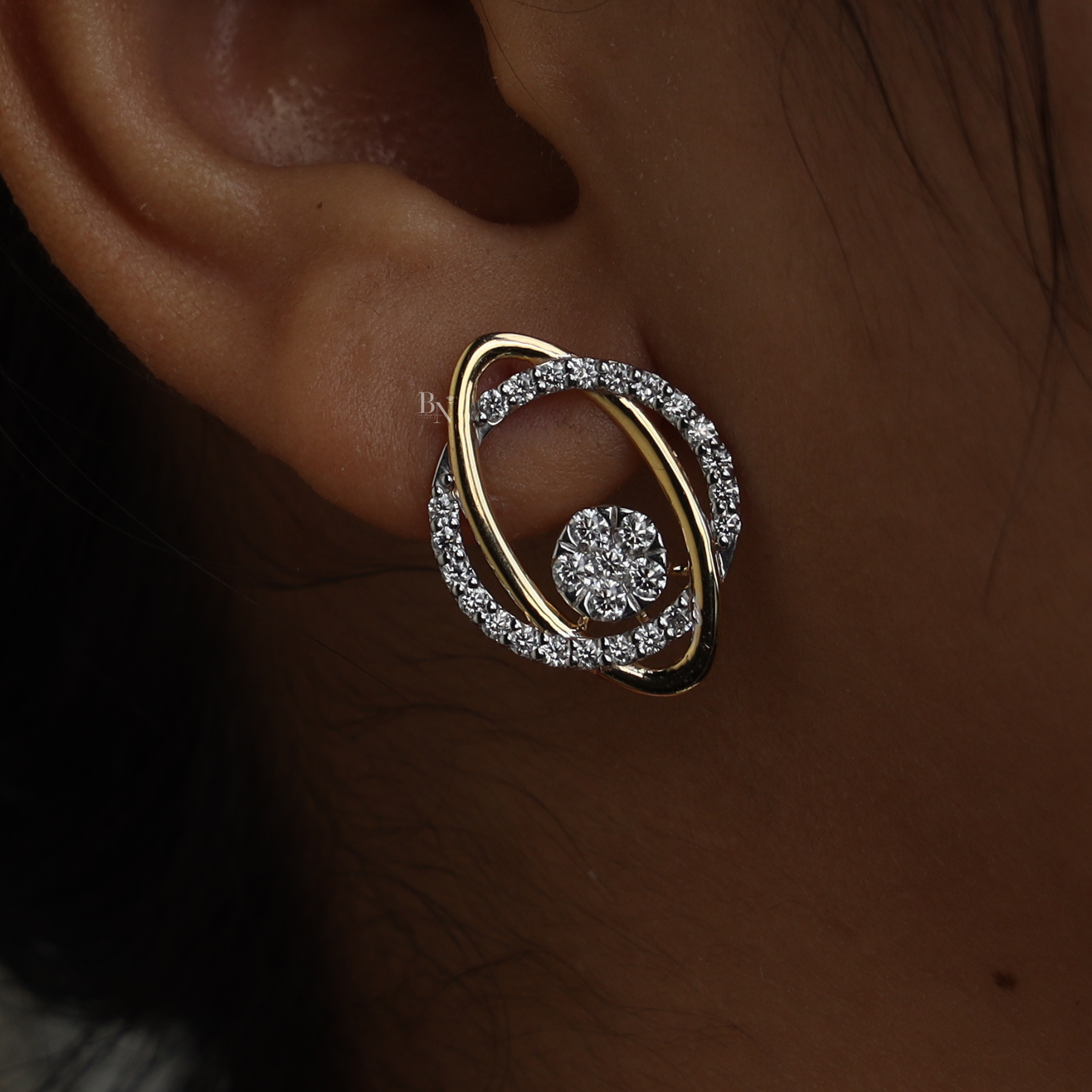 Orbit Stud Earrings | Abstract Cluster Modern Interlocking Oval 14K Gold