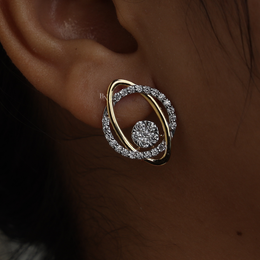 Orbit Stud Earrings | Abstract Cluster Modern Interlocking Oval 14K Gold