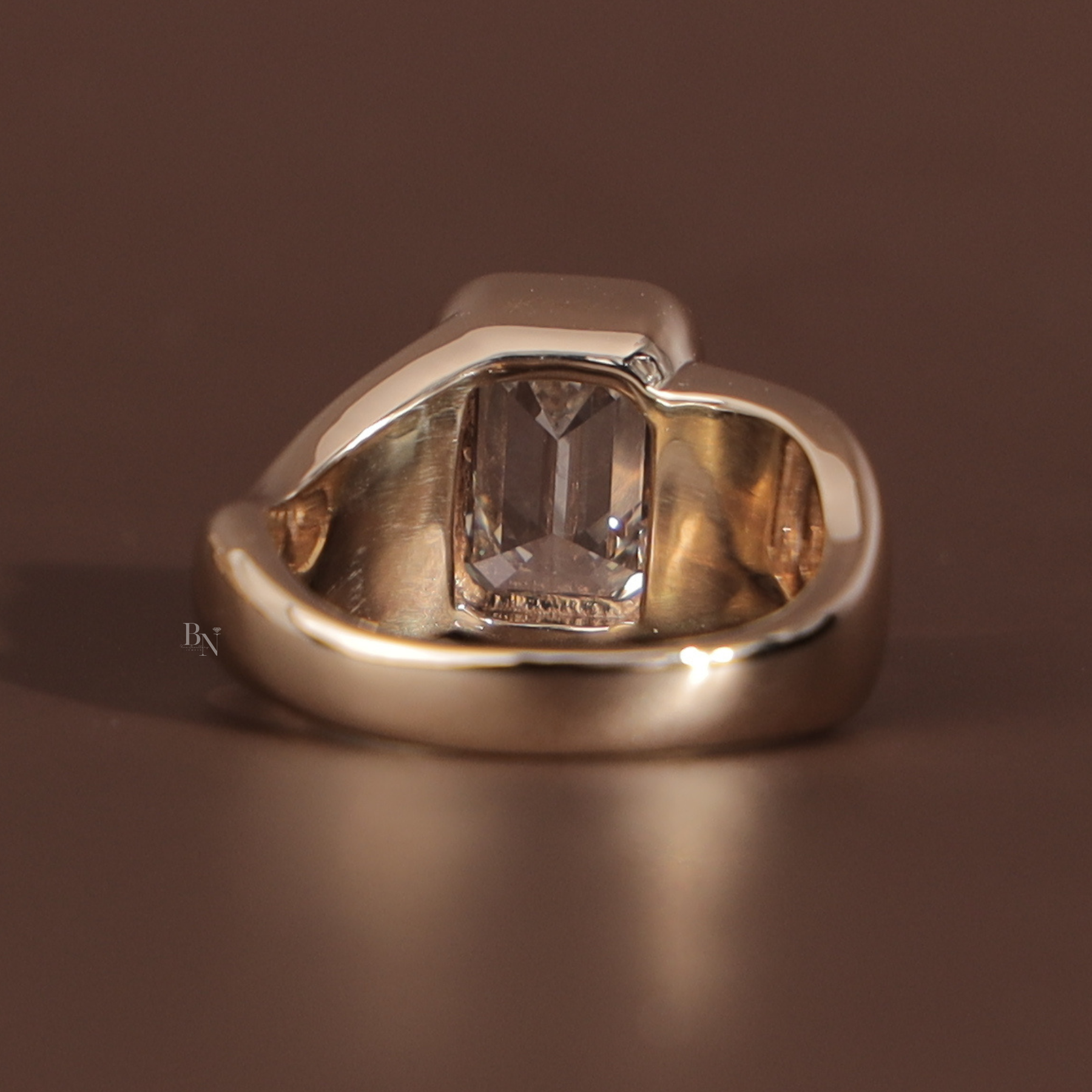 3ct Emerald Cut Lab Grown Diamond Engagement Ring | Bezel Set Signet 14K Yellow Gold