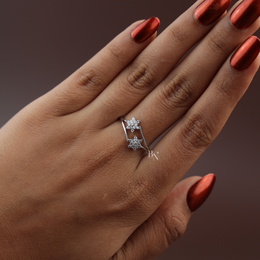 Lab Grown Diamond Open Bypass Ring | Star Cluster Floral Wrap Dainty Stacking 14K White Gold