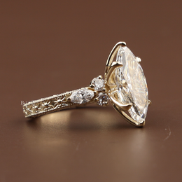 3ct Marquise Lab Grown Diamond Engagement Ring | Vintage Filigree Lotus Antique Bridal 14K Gold