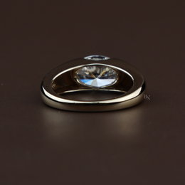 2.5ct East West Oval Lab Grown Diamond Engagement Ring | Half Bezel Signet 14K Yellow Gold
