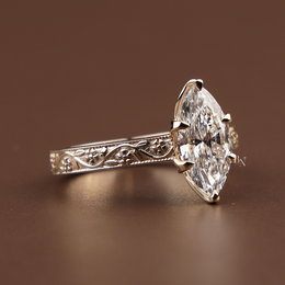 2ct Marquise Lab Grown Diamond Engagement Ring | Vintage Engraved Art Deco Solitaire 14K Gold