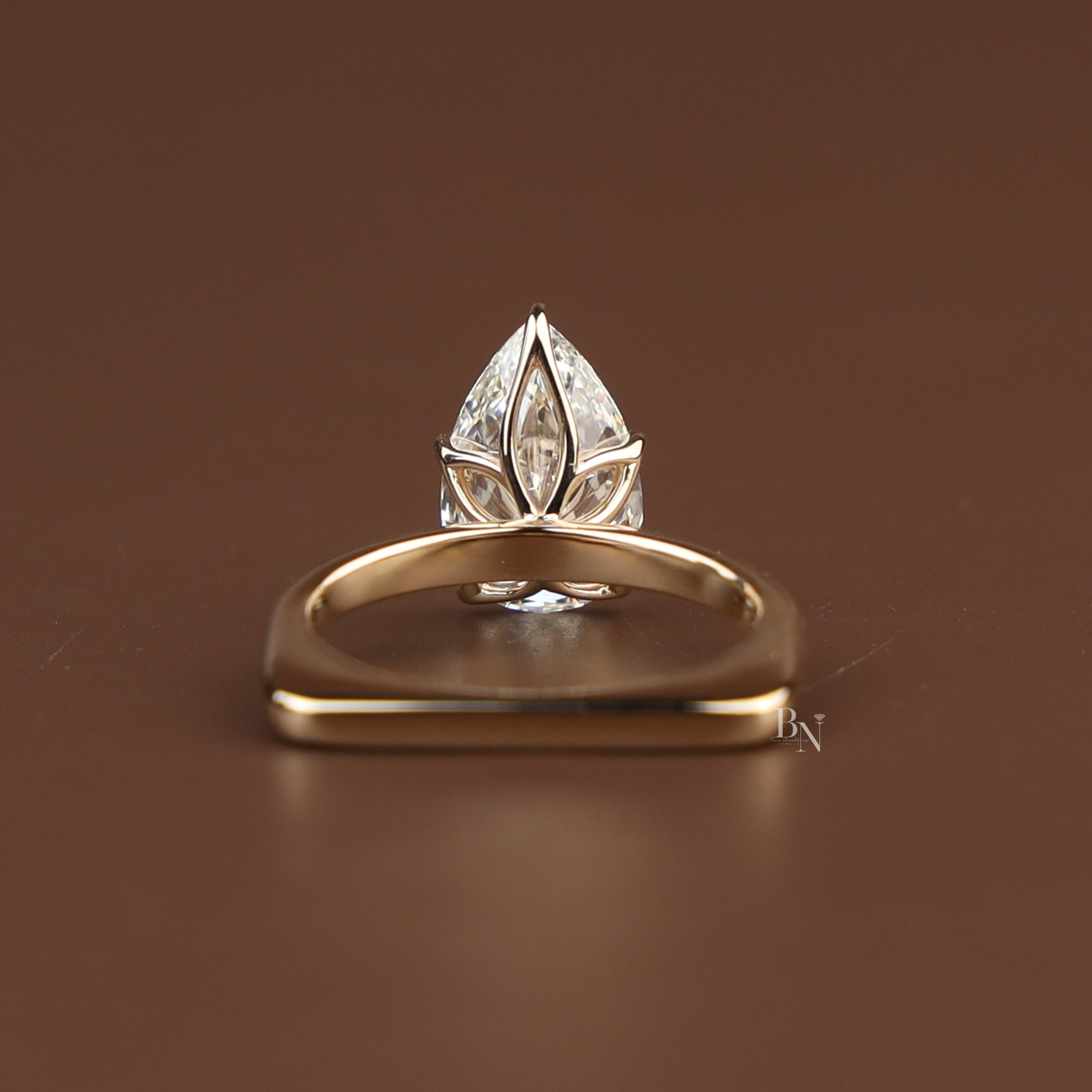 2ct Pear Cut Lab Grown Diamond Engagement Ring | Lotus Solitaire 14K Yellow Gold