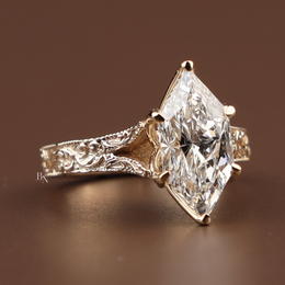3ct Dutch Marquise Lab Grown Diamond Engagement Ring | Vintage Engraved Band 14K Yellow Gold