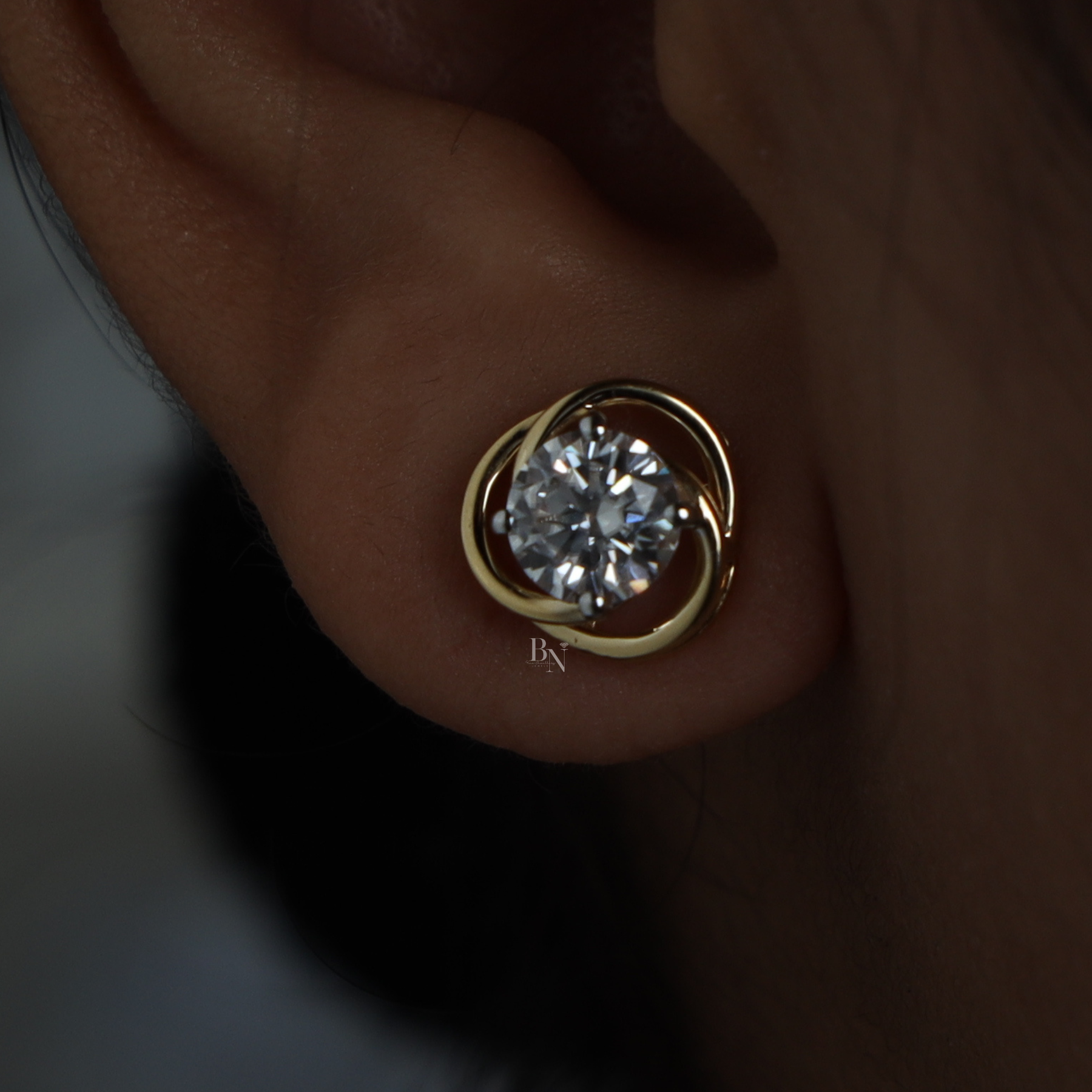 2ctw Round Lab Grown Diamond Stud Earrings | Swirl Gold Halo Studs 14K Gold