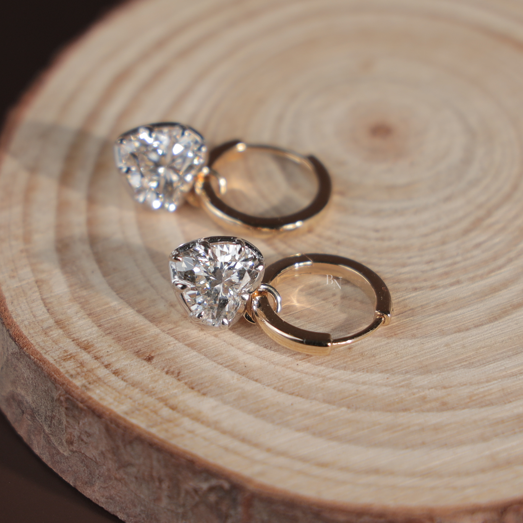 3ct Heart Cut Lab Grown Diamond Earrings | Hidden Halo Hoops 18K Yellow Gold