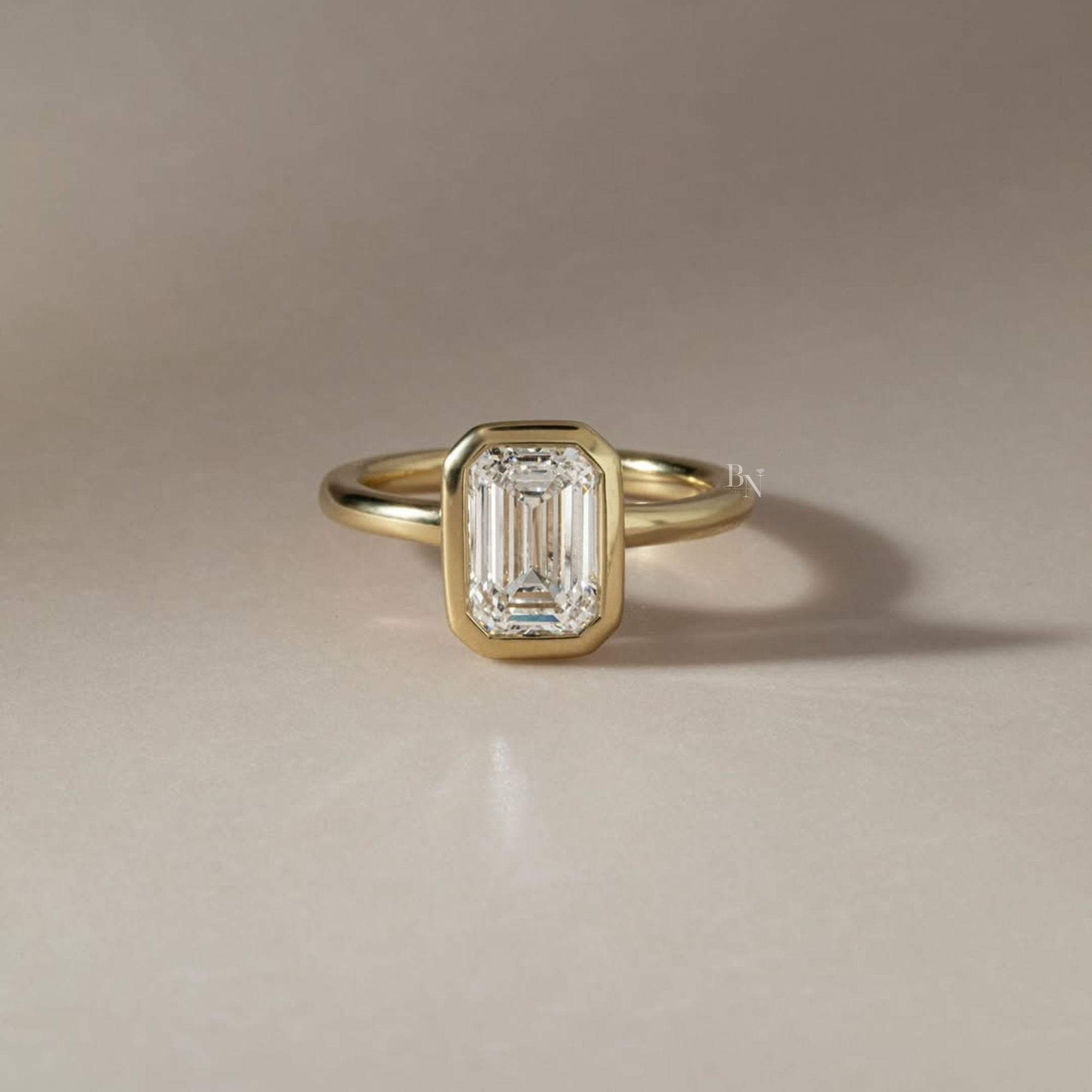 2ct Emerald Cut Lab Grown Diamond Engagement Ring | 14K Yellow Gold | Modern Bezel Set Solitaire | IGI Certified |