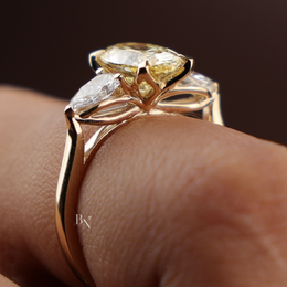 2ct Fancy Yellow Oval Lab Grown Diamond Engagement Ring | Three Stone Pear Cut 14K Yellow Gold