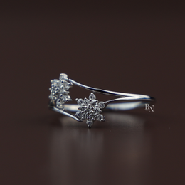 Lab Grown Diamond Open Bypass Ring | Star Cluster Floral Wrap Dainty Stacking 14K White Gold
