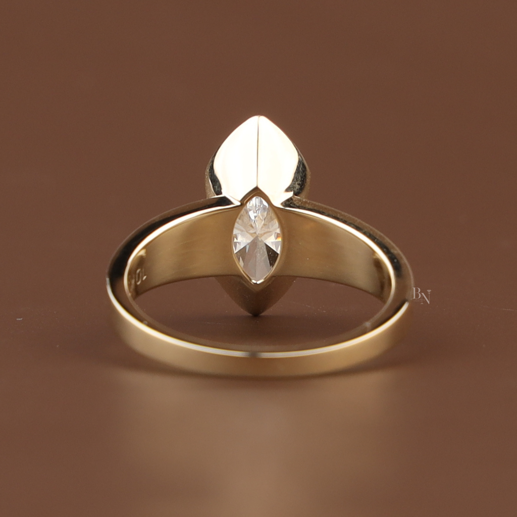 2ct Marquise Diamond Engagement Ring | 18K Yellow Gold Bezel Set Tapered Band | IGI Certified Ring