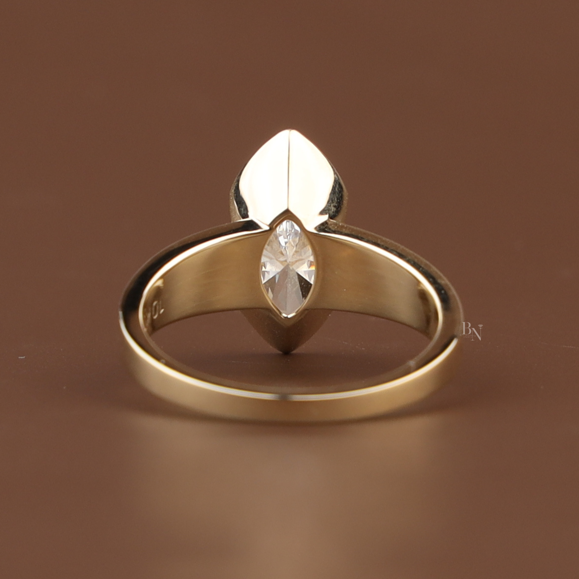2ct Marquise Diamond Engagement Ring | 18K Yellow Gold Bezel Set Tapered Band | IGI Certified Ring