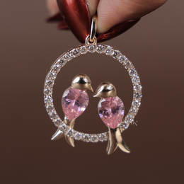 Pink Diamond Love Birds Pendant | Pear Cut Pink Lab Grown Diamond Circle 14K White Gold