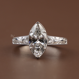 3ct Marquise Lab Grown Diamond Engagement Ring | Vintage Art Deco Engraved Milgrain Band 14K Gold