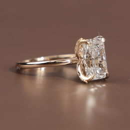 3.5ct Radiant Cut Lab Grown Diamond Engagement Ring | Hidden Halo Pavé Bridge 14K Yellow Gold