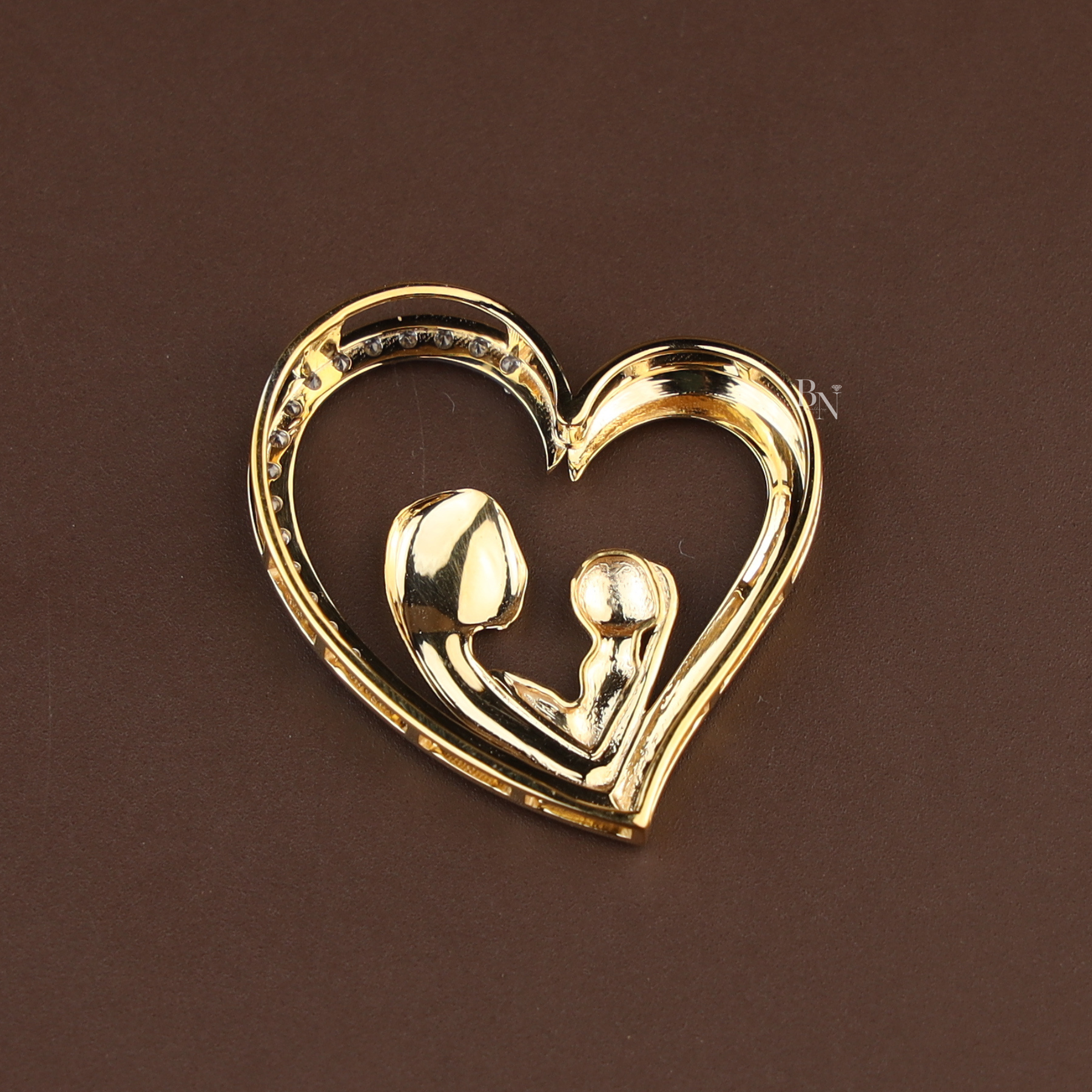 Mother and Baby Heart Pendant | Motherhood Necklace 14K Gold