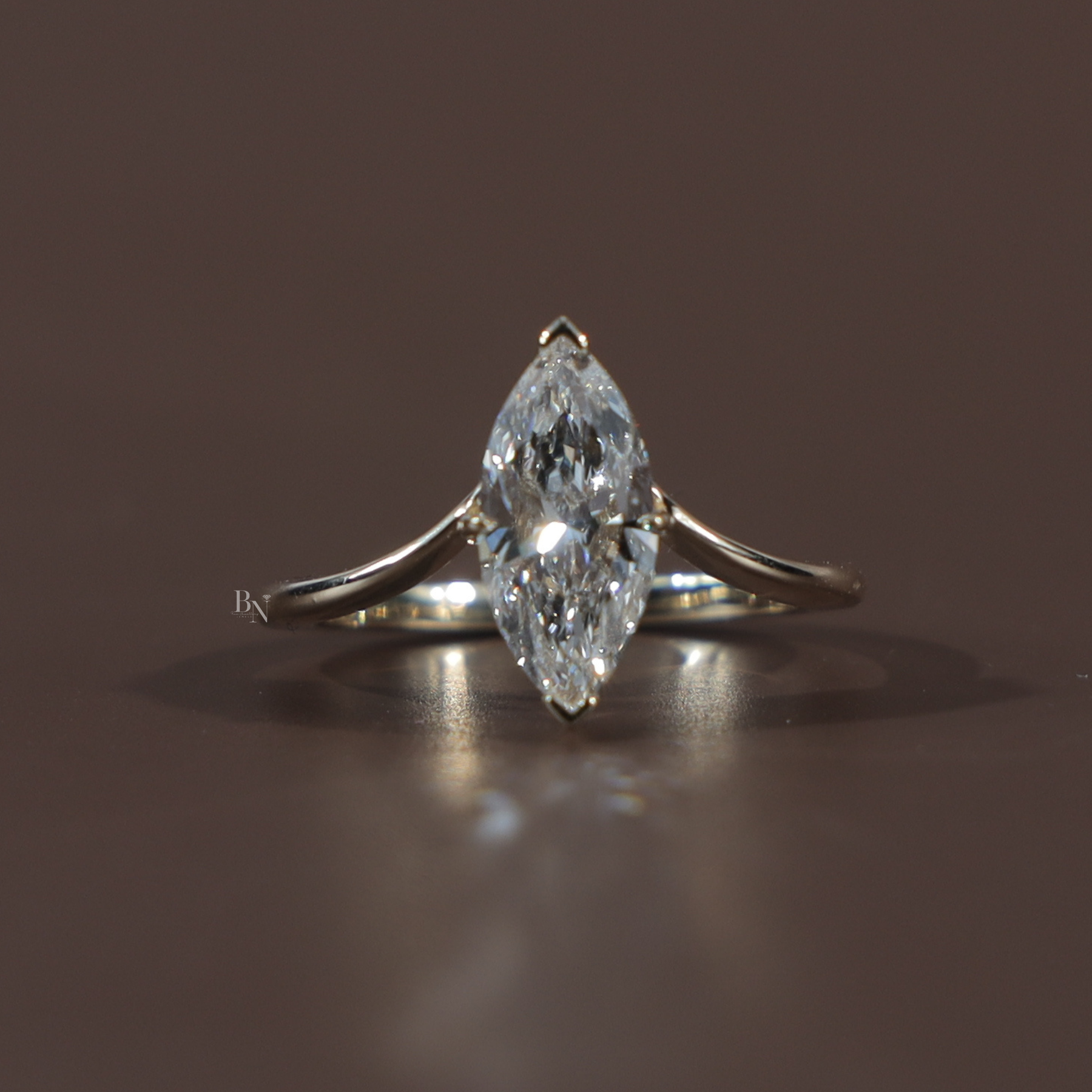 1.5ct Marquise Lab Grown Diamond Engagement Ring | Hidden Halo Solitaire 14K Gold