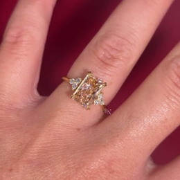 3ct Fancy Yellow Radiant Cut Lab Grown Diamond Engagement Ring | Hidden Halo Three Stone 14K Gold