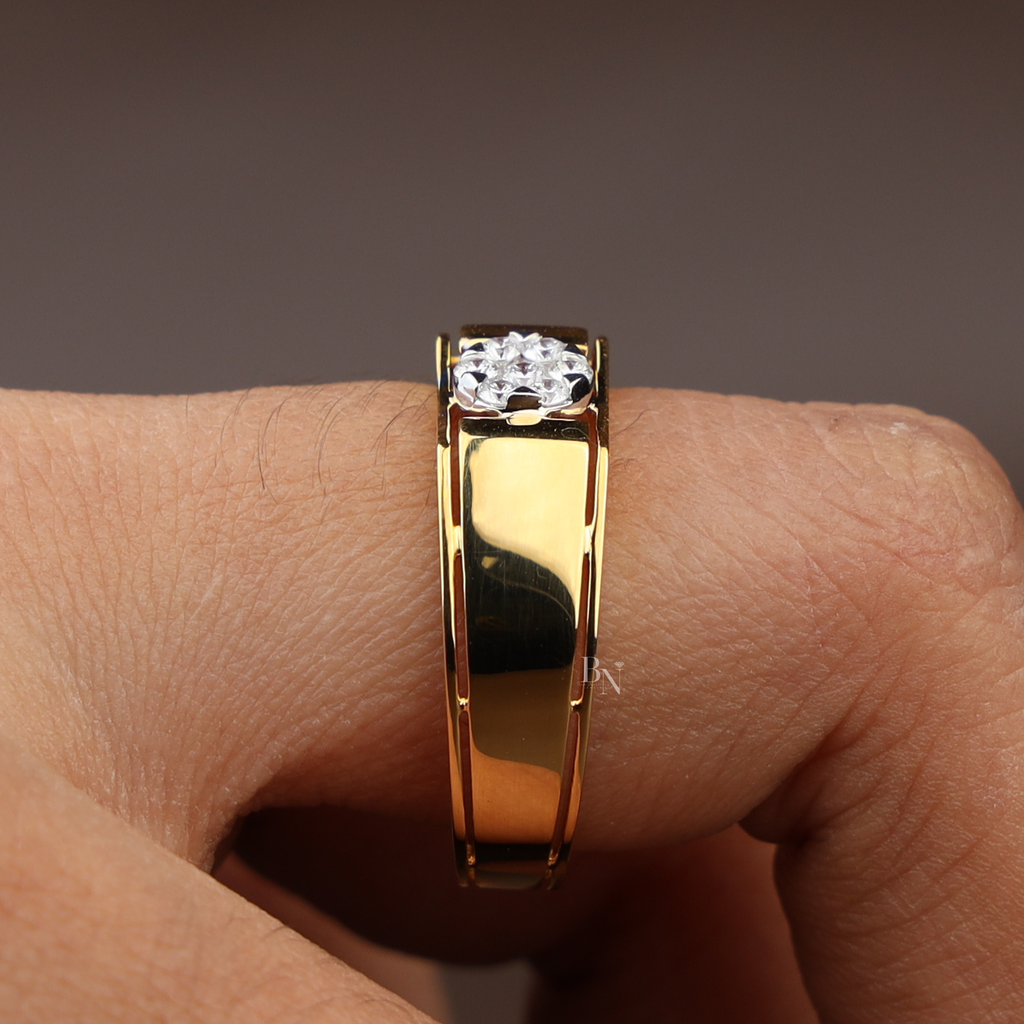 0.20ctw Cluster Lab Diamond Ring | Men's Wedding Band | 14k Yellow Gold | Modern Engagement | Statement Ring |Unisex Gold Band